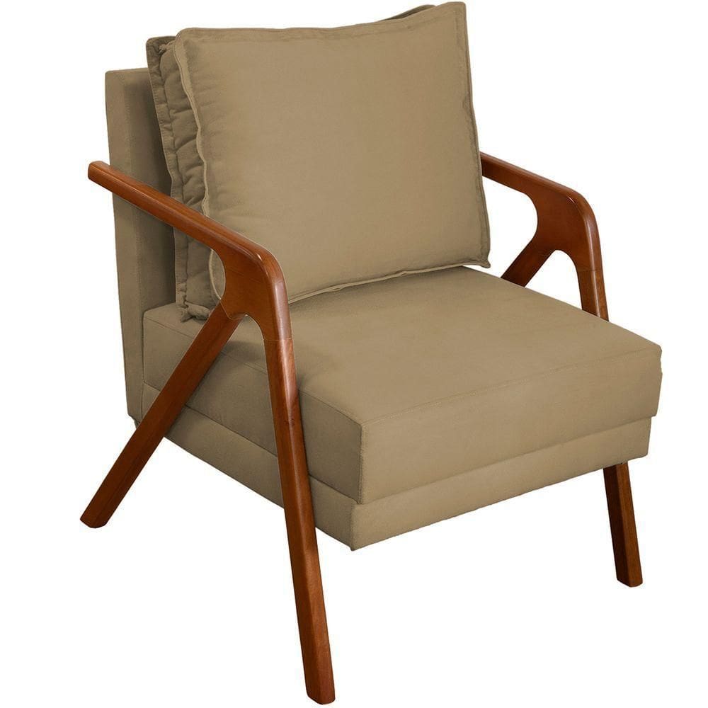 Poltrona Decorativa Shine Pé Castanho - Nude Suede