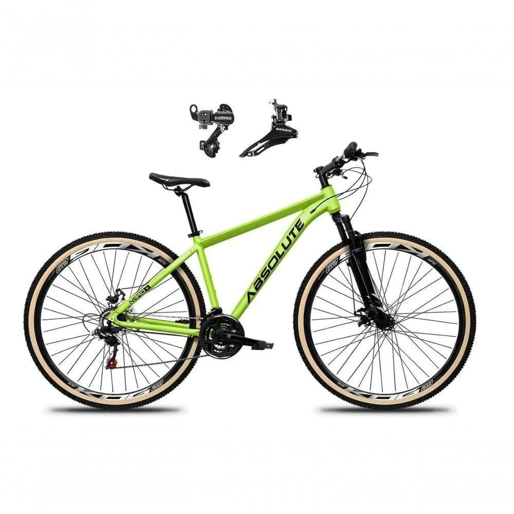 Bicicleta Aro 29 Absolute Nero 5 Alumínio 24v Câmbios Shimano Garfo Suspensão Pneu Faixa - Verde Tam.19
