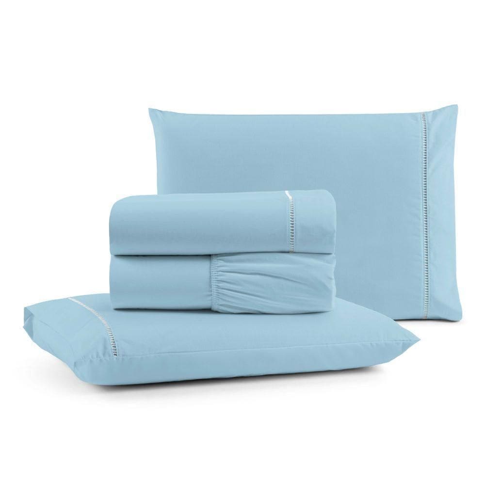 Jogo De Lençol King Mirante 100% Algodão 4 Peças - Azul