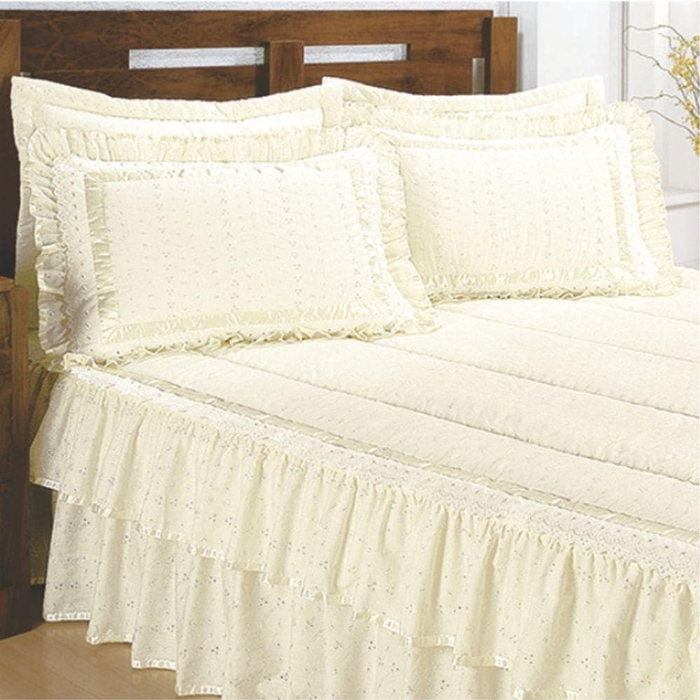 Colcha Lese Casal Queen Com Babado Duplo 07 Peças - Palha 100% Brasileira