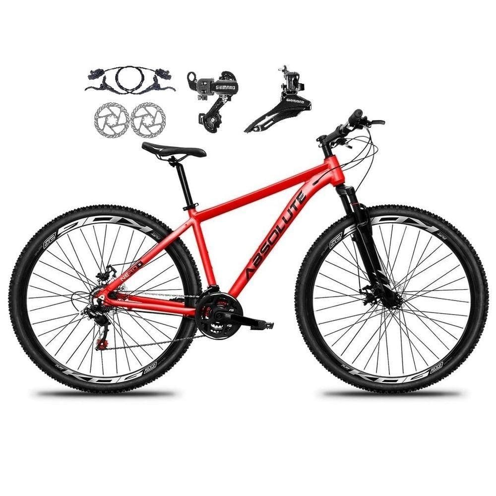 Bicicleta Aro 29 Absolute Nero 5 21v Alumínio Câmbios Shimano Freio Disco Hidráulico Garfo Suspensão - Vermelho Tam.17