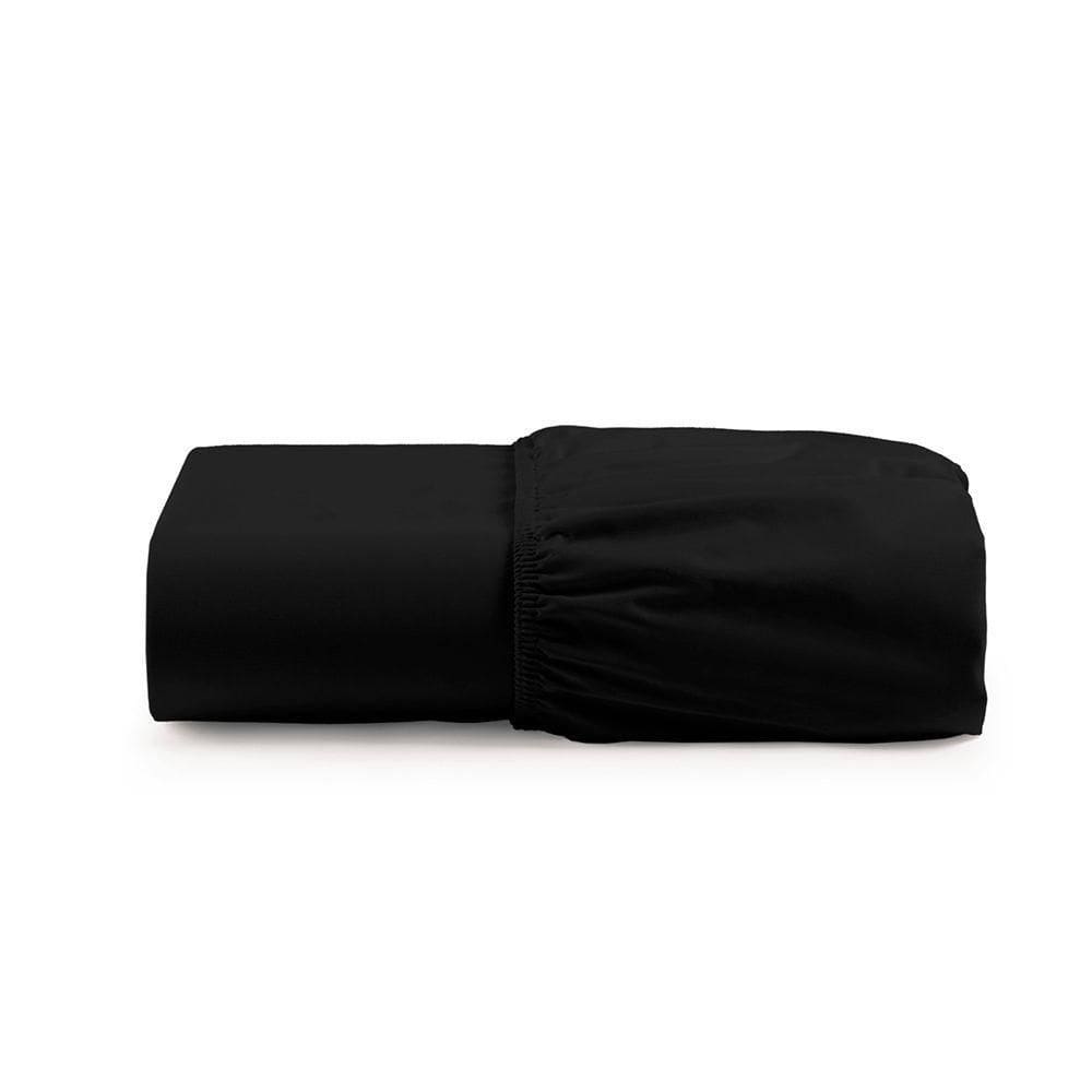 Lençol Cintilante Queen Percal 180 Fios 100% Algodão Com Elástico - Preto