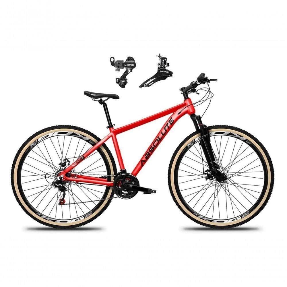 Bicicleta Aro 29 Absolute Nero 5 Alumínio 24v Câmbios Shimano Garfo Suspensão Pneu Faixa - Vermelho Tam.17