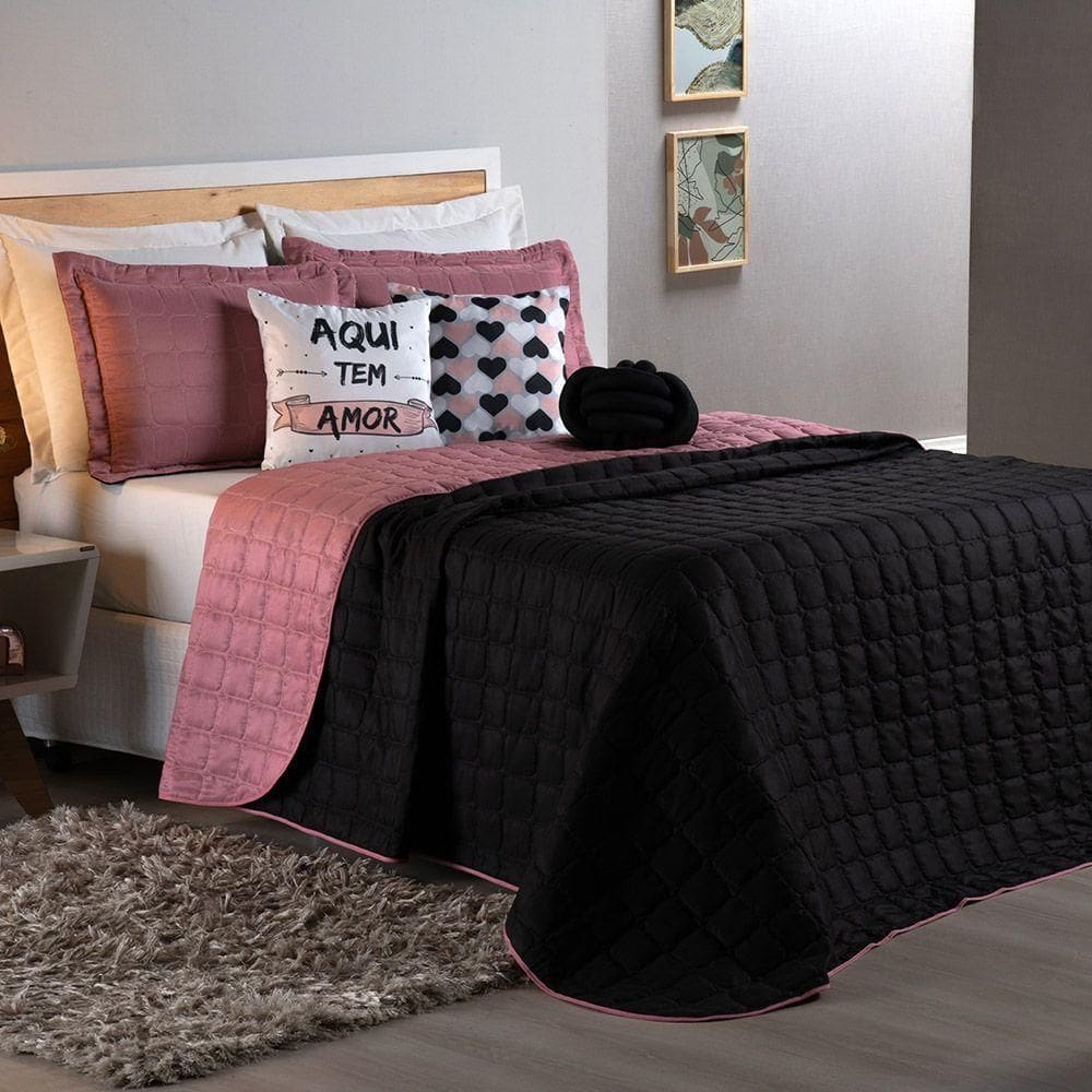 Kit Cobre Leito Sonho Queen 08 Peças Barato - Preto - Rosê