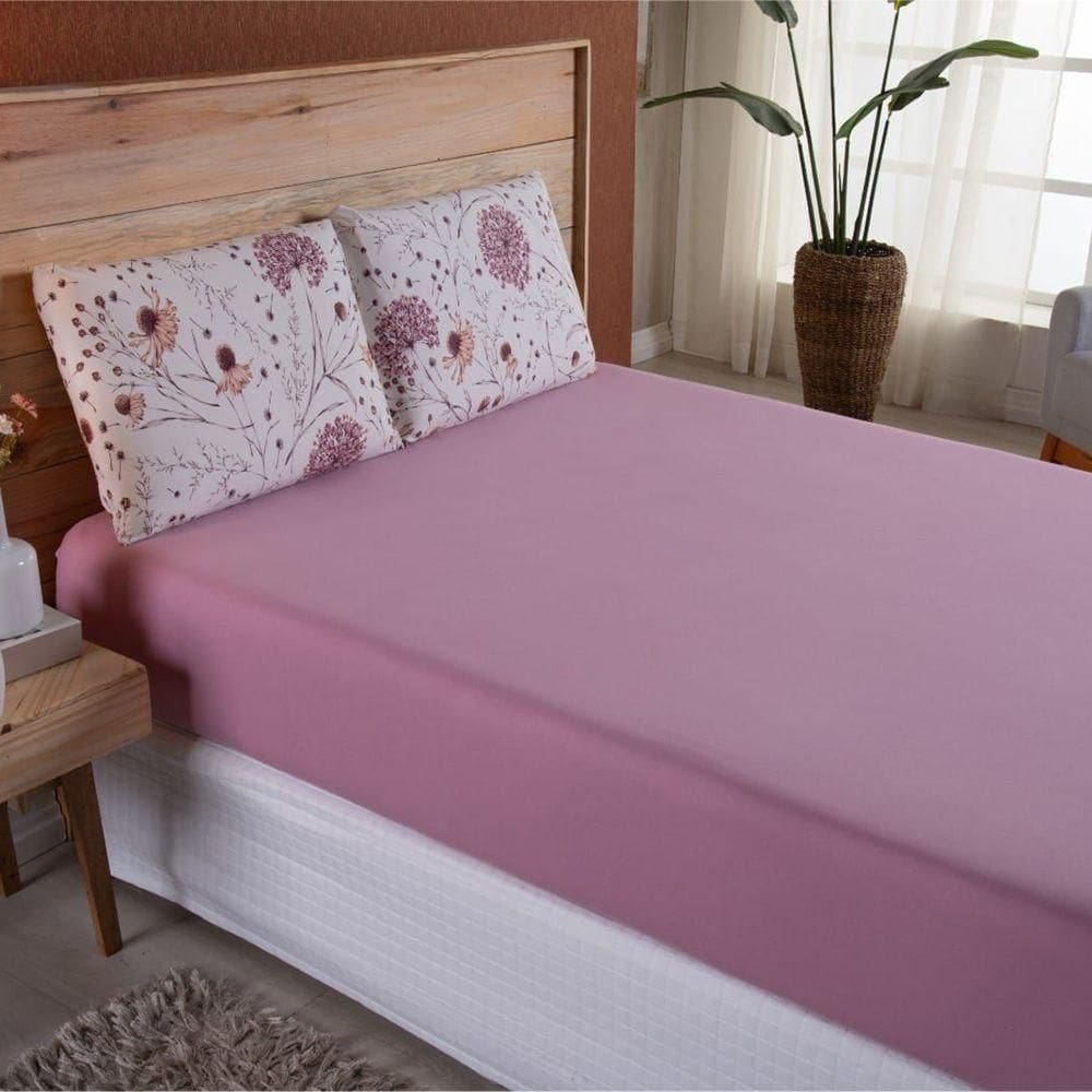 Coordenado Edredom E Lençol Solteiro Malha Fio Penteado Rosê