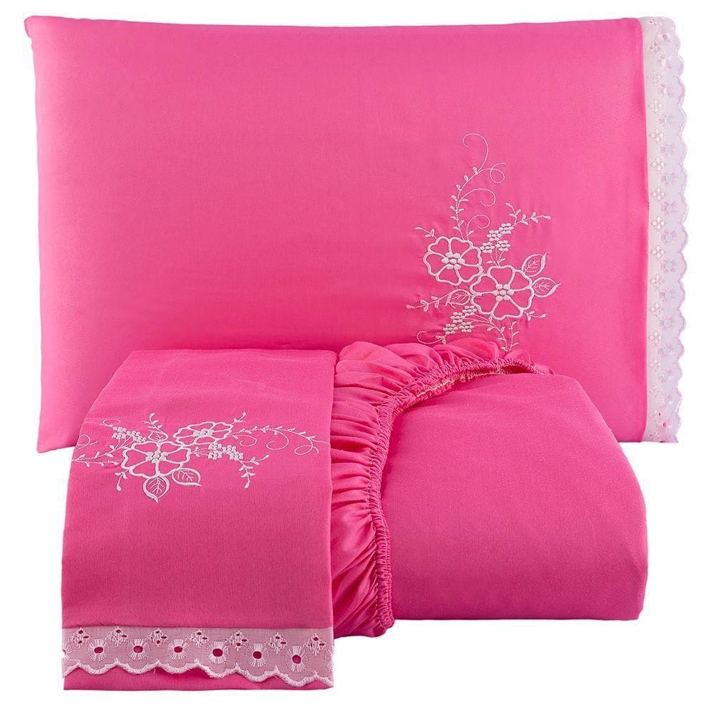 Jogo De Cama Lençol Casal Bordado Advance 3 Peças - Pink