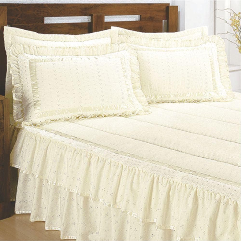 Colcha Brilhante Lese Casal King Com Babado Duplo 07 Peças - Palha