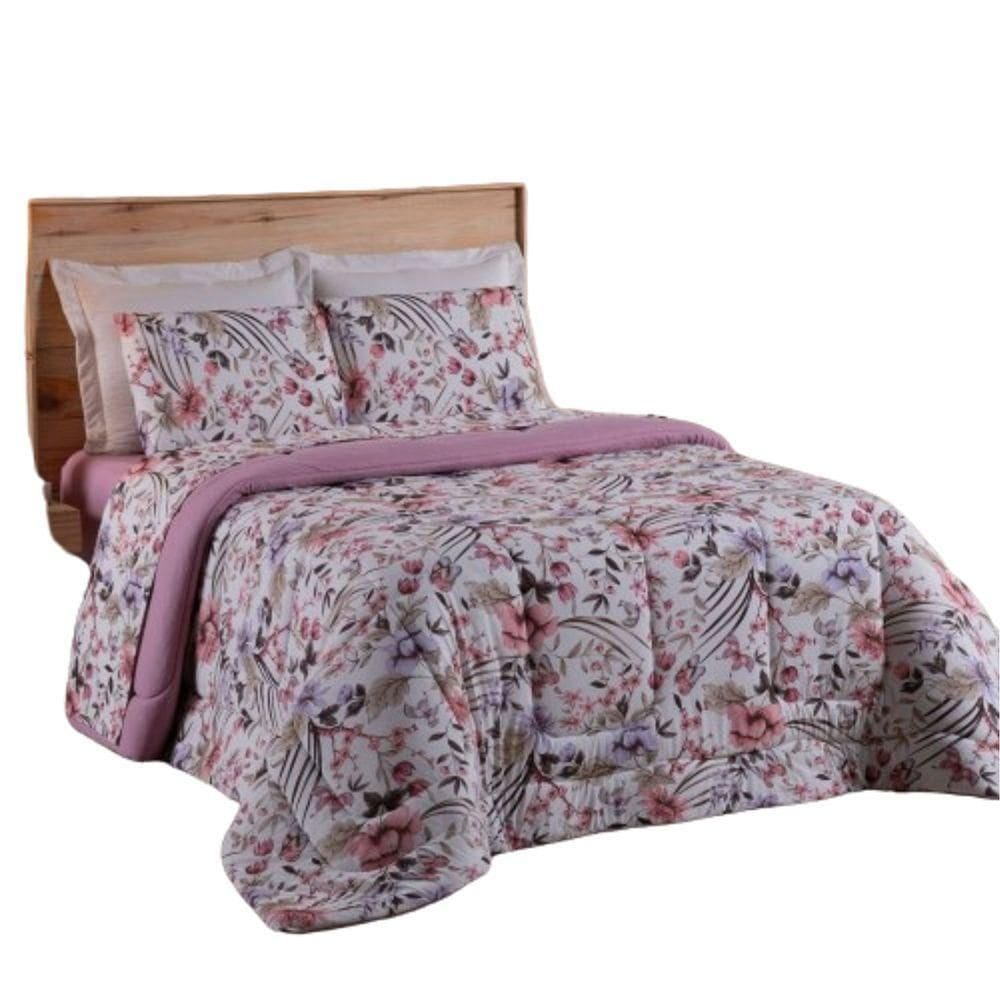 Coberdrom Solteiro Em Malha De Algodão Fio Penteado - Rosê