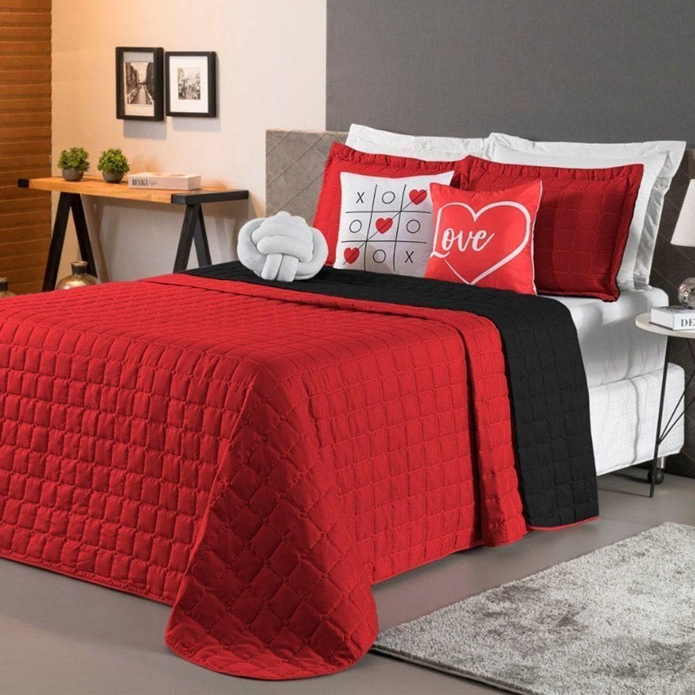 Kit Cobre Leito Sonho Queen 08 Peças Barato - Vermelho -preto
