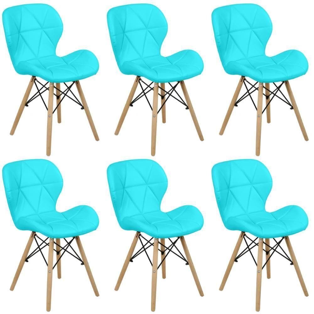 Kit 06 Cadeiras Charles Eames Eiffel Slim Wood Estofada - Tiffany