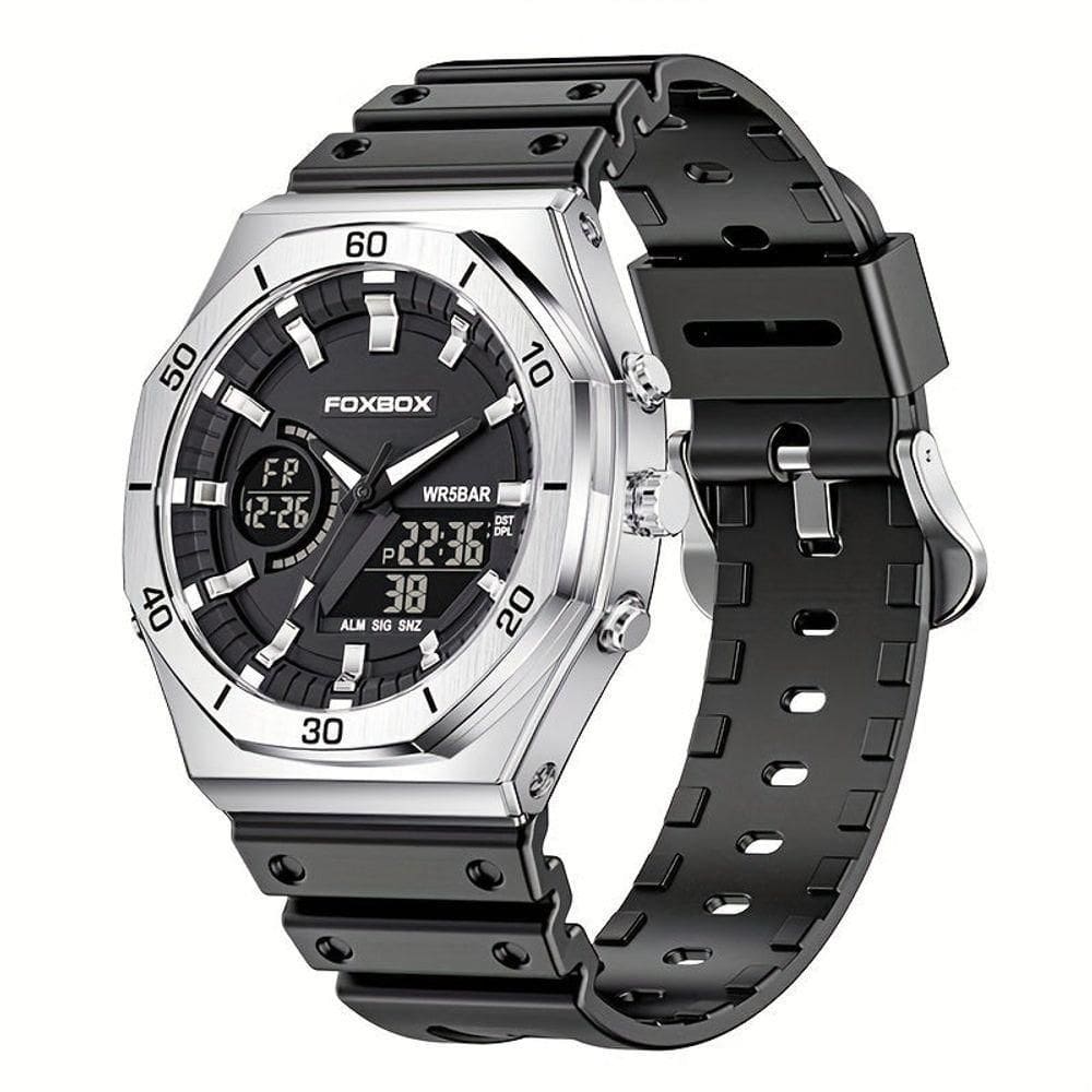 Relógio Esportivo Unissex Prova Dgua Com Display Duplo Crongrafo E Alarme Prateado