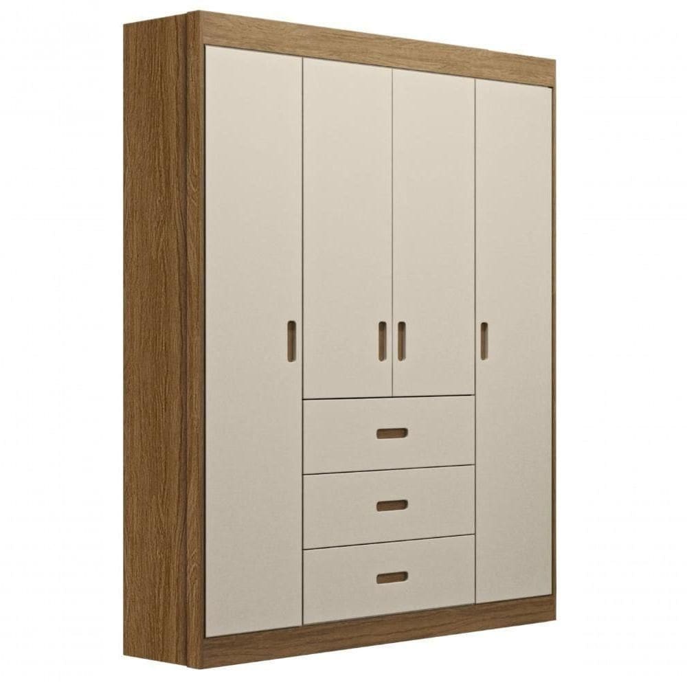 Roupeiro Livia 4 Portas 3 Gavetas Off White/carvalho Móveis Canaã