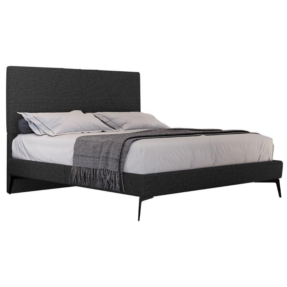 Cama Casal Com Cabeceira 145cm Pés Metálicos Elisa S05 Linho Preto