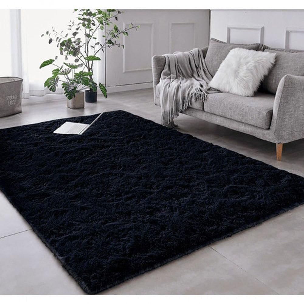 Tapete Sala Felpudo Peludo Preto 200 X 200 Cm