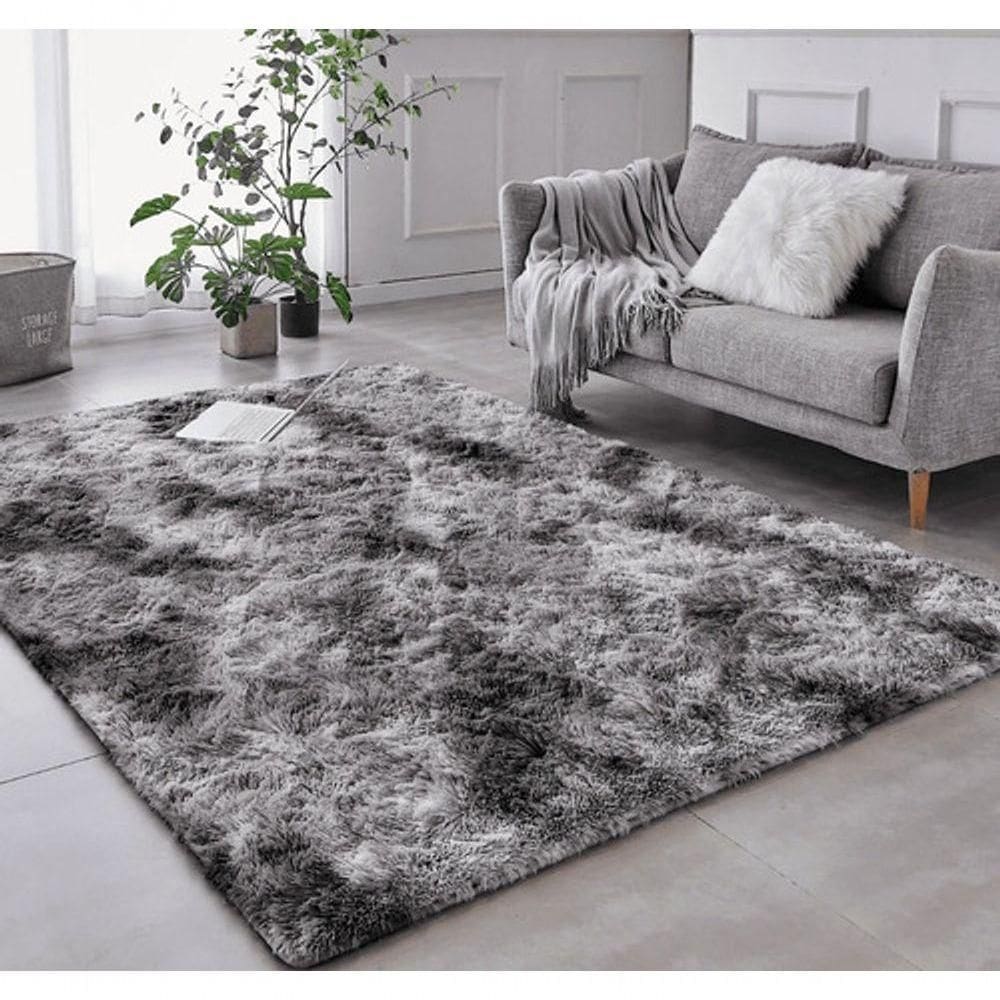 Tapete Sala Felpudo Peludo Mesclado Cinza 100 X 120 Cm