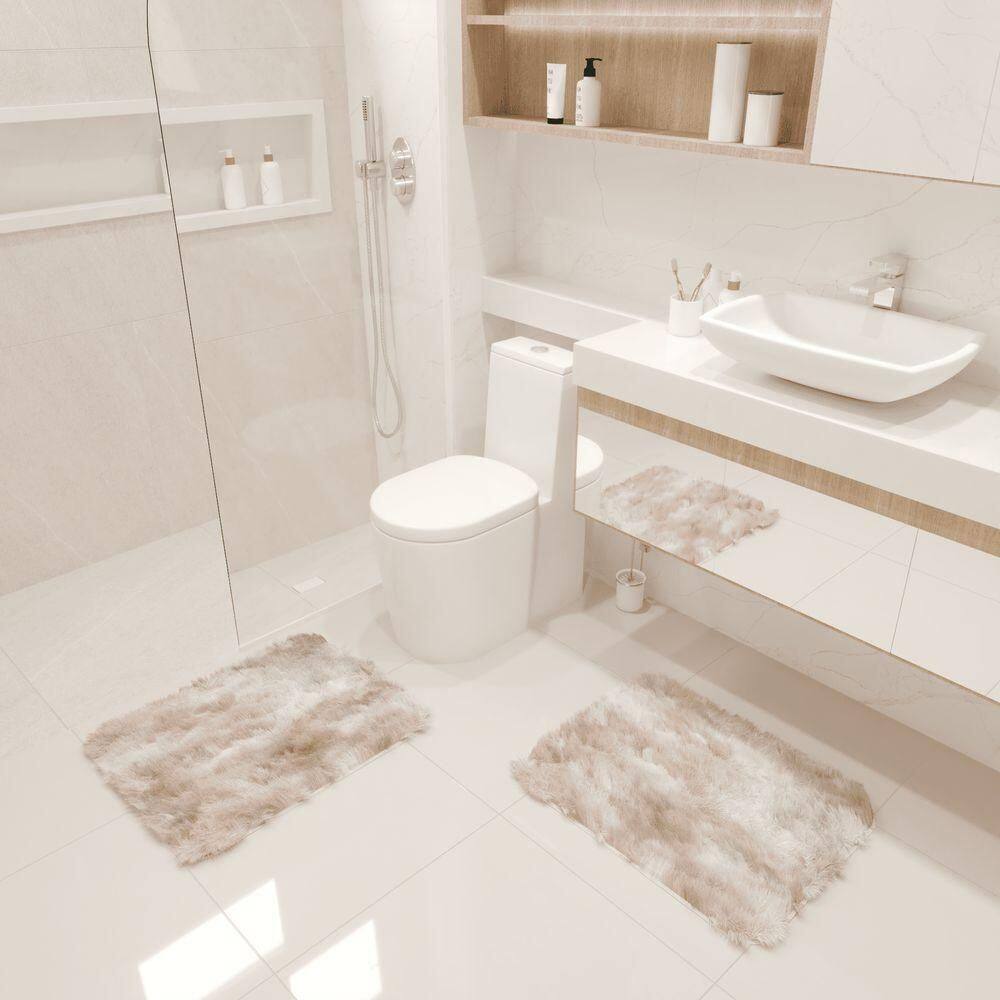 Kit Tapete Banheiro Felpudo Peludo Mesclado Bege 40 X 60 Cm