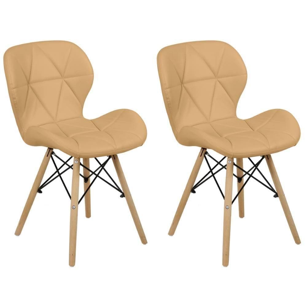 Kit 02 Cadeiras Charles Eames Eiffel Slim Wood Estofada - Nude Escuro