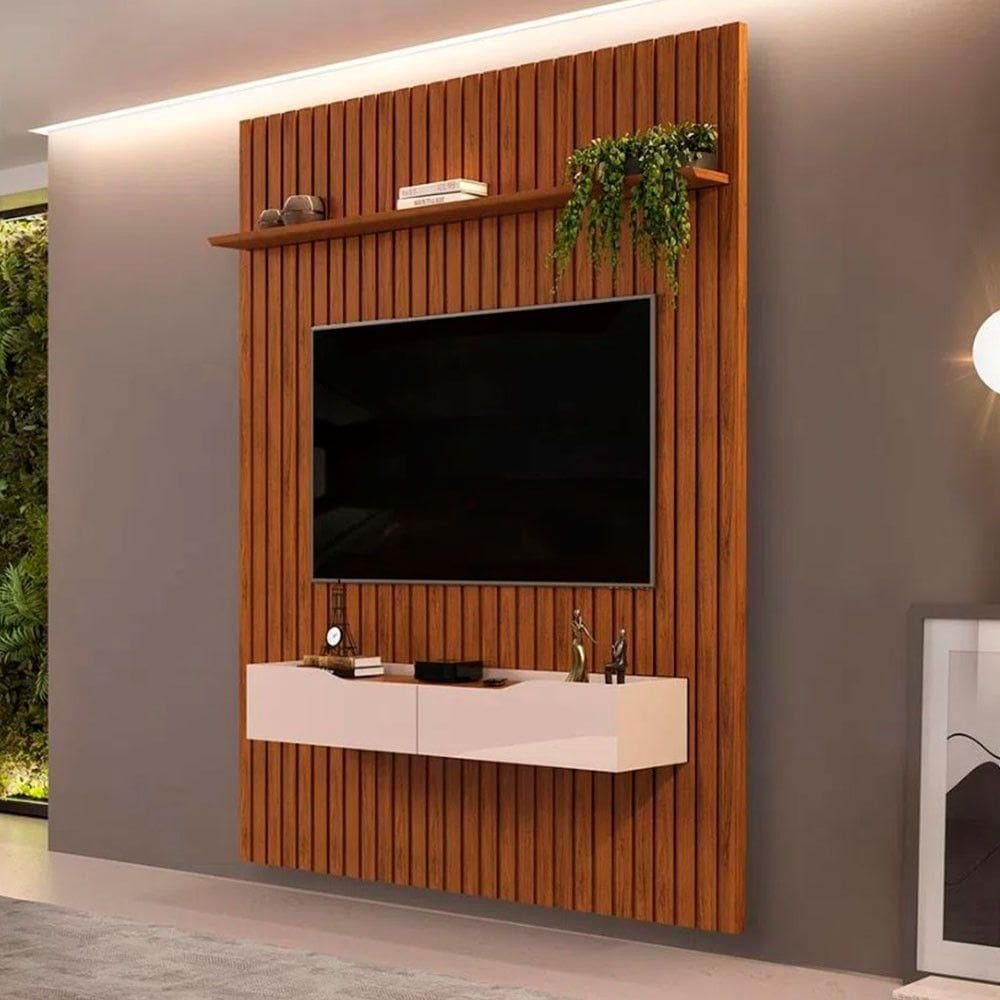 Painel E Bancada Pratic Ripado 183x240cm Dj Móveis Freijo Com Off White
