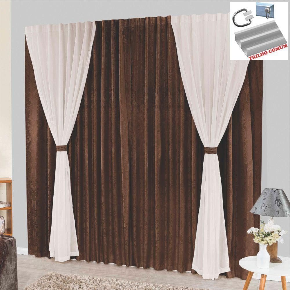 Cortina Bhaly Jacquard E Voal 4,00 X 2,50 Para Trilho Comum - Tabaco