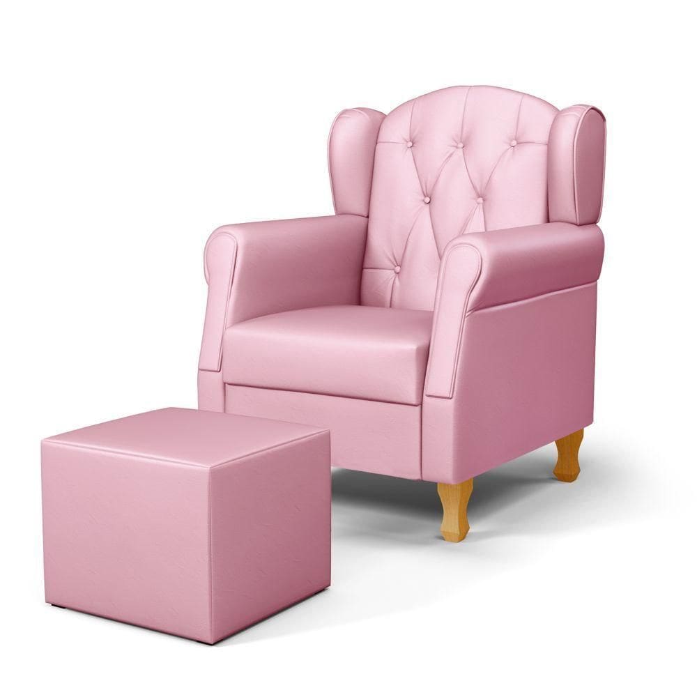 Poltrona De Amamentação Pés Madeira E Puff Letícia Sintético Rosa