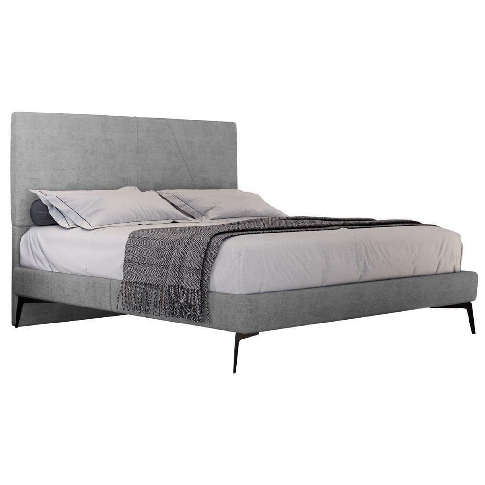 Cama Casal King Com Cabeceira 199cm Pés Metálicos Elisa S05 Veludo Cinza