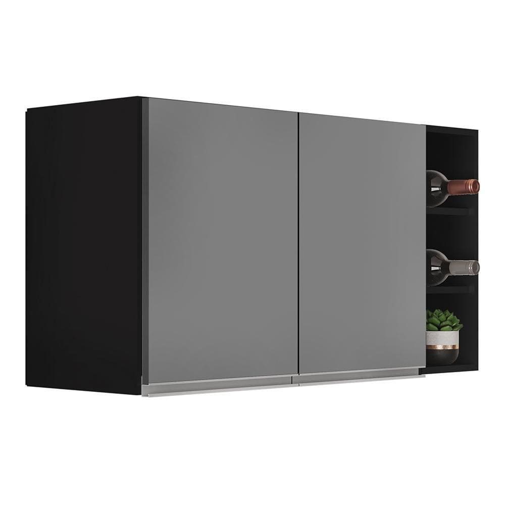 Armário De Cozinha Aéreo Califórnia 80cm E Nicho Garrafeiro 20cm Riad Preto Cinza - Lumil