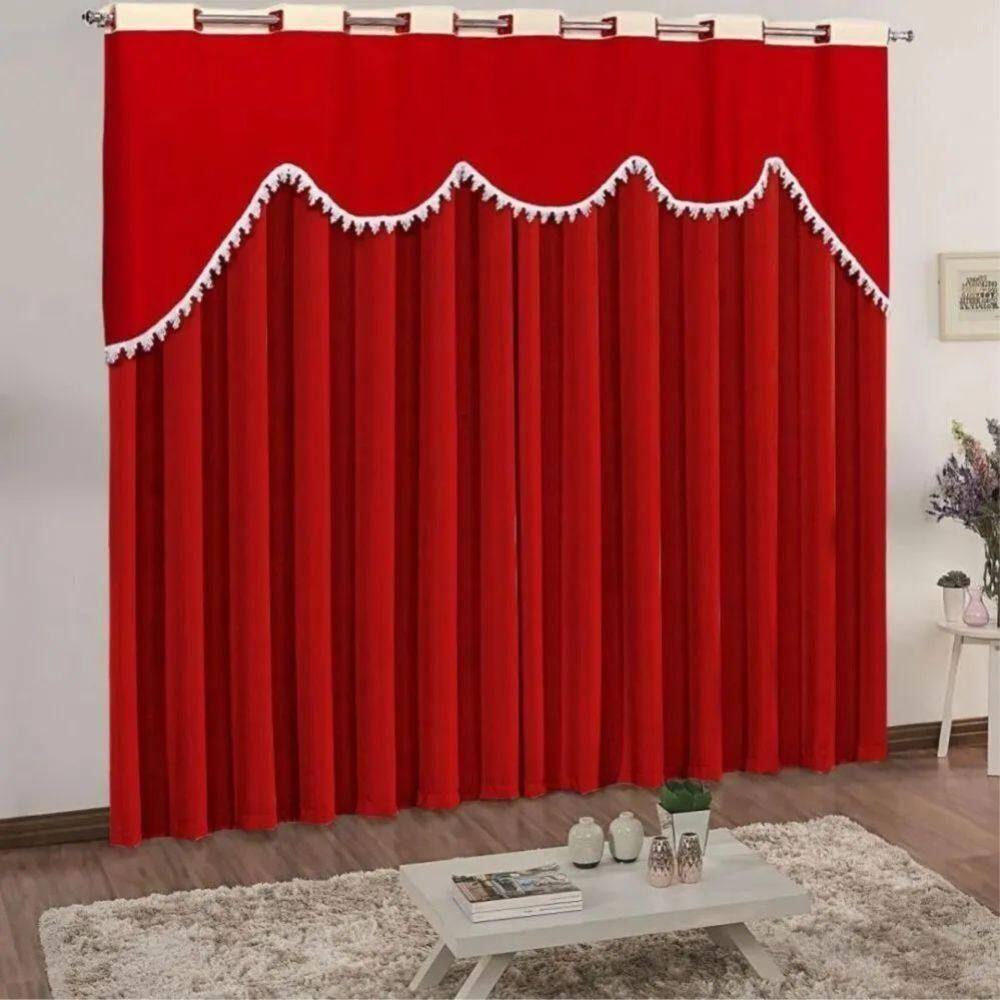 Cortina Celine Para Varão Em Malha 3,00m X 2,50m Sala Quarto - Vermelha