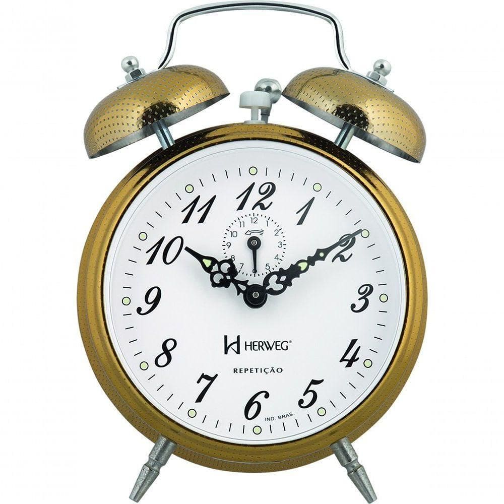 Relógio Despertador Mecânico Vintage Retro Herweg Ref - 2380 Dourado