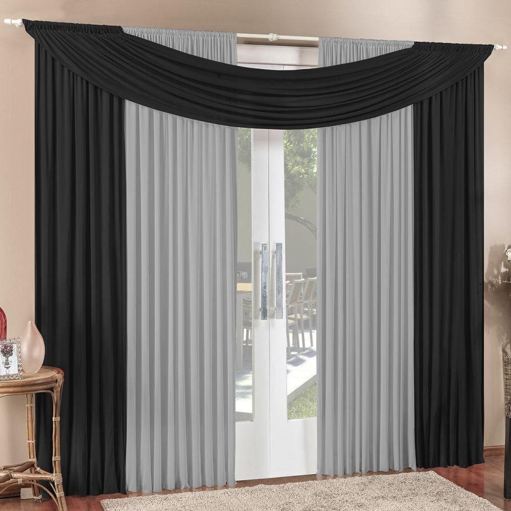 Cortina Tendência 2,00m X 1,70m Para Varão Em Malha Sala Quarto - Preta