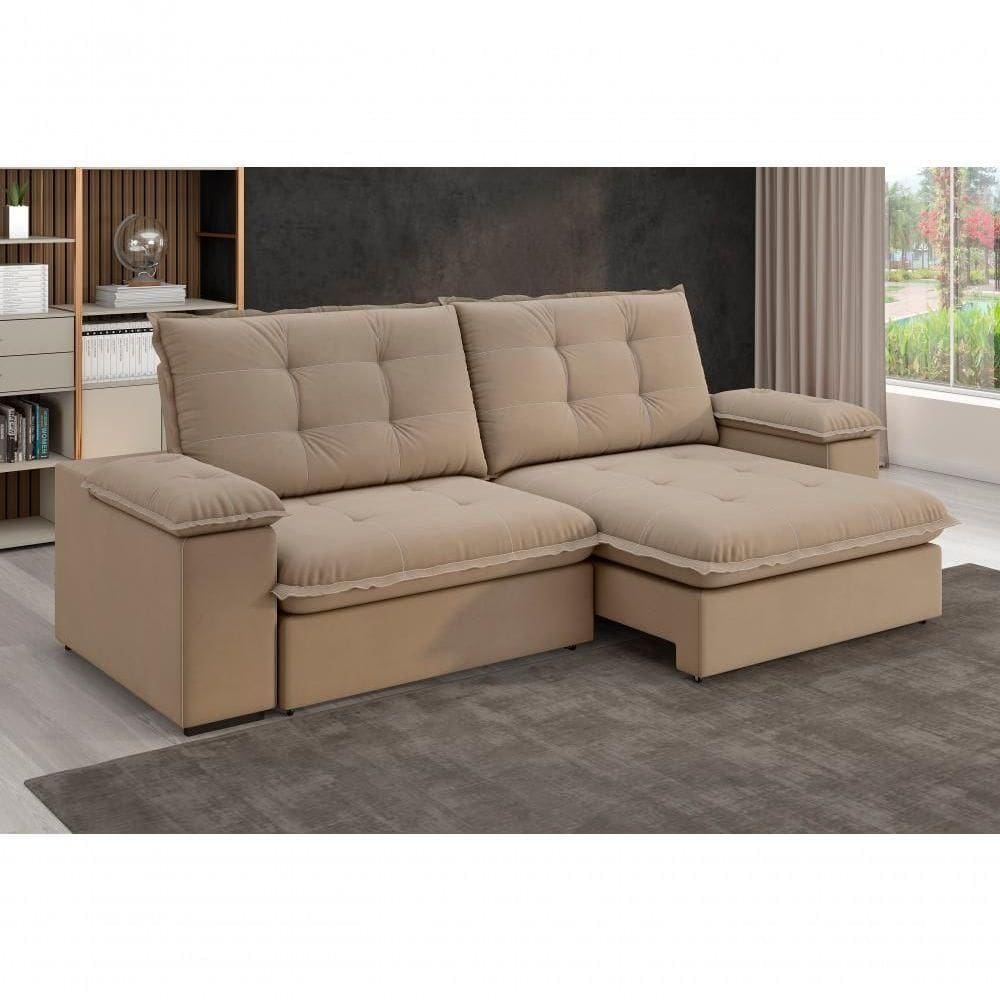 Sofá Fofão Premium 2,50m Retrátil/reclinável Suede Capuccino - Xflex Sofas