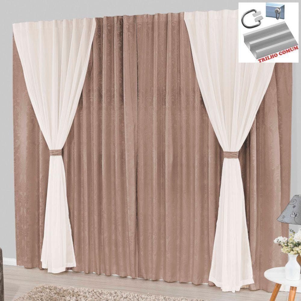 Cortina Bhaly Jacquard E Voal 3,00 X 2,50 Para Trilho Comum - Bege