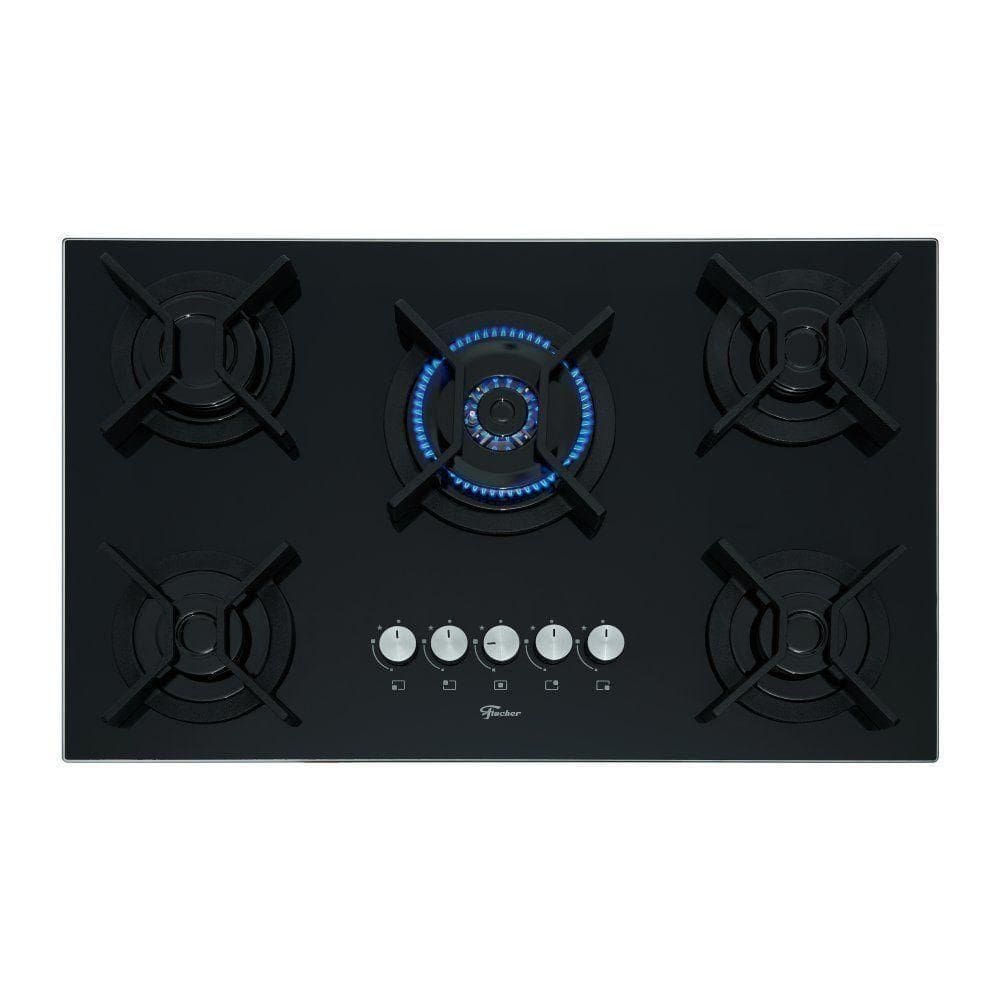 Cooktop A Gás Fischer 5 Bocas Tripla Chama Infinity Com Trempe De Ferro Fundido Mesa Vidro 26298-57077 Bivolt