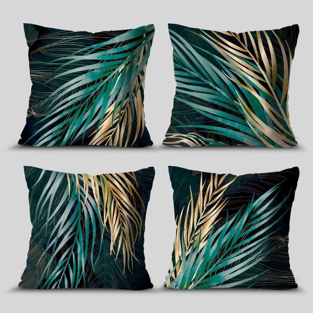 Kit 4 Capas De Almofadas Decorativa Folhas Fênix