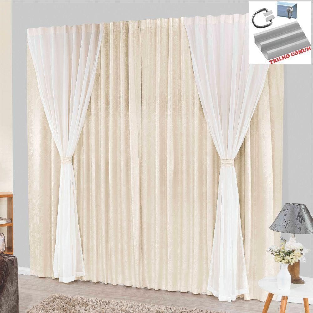 Cortina Bhaly Jacquard E Voal 3,00 X 2,50 Para Trilho Comum - Palha