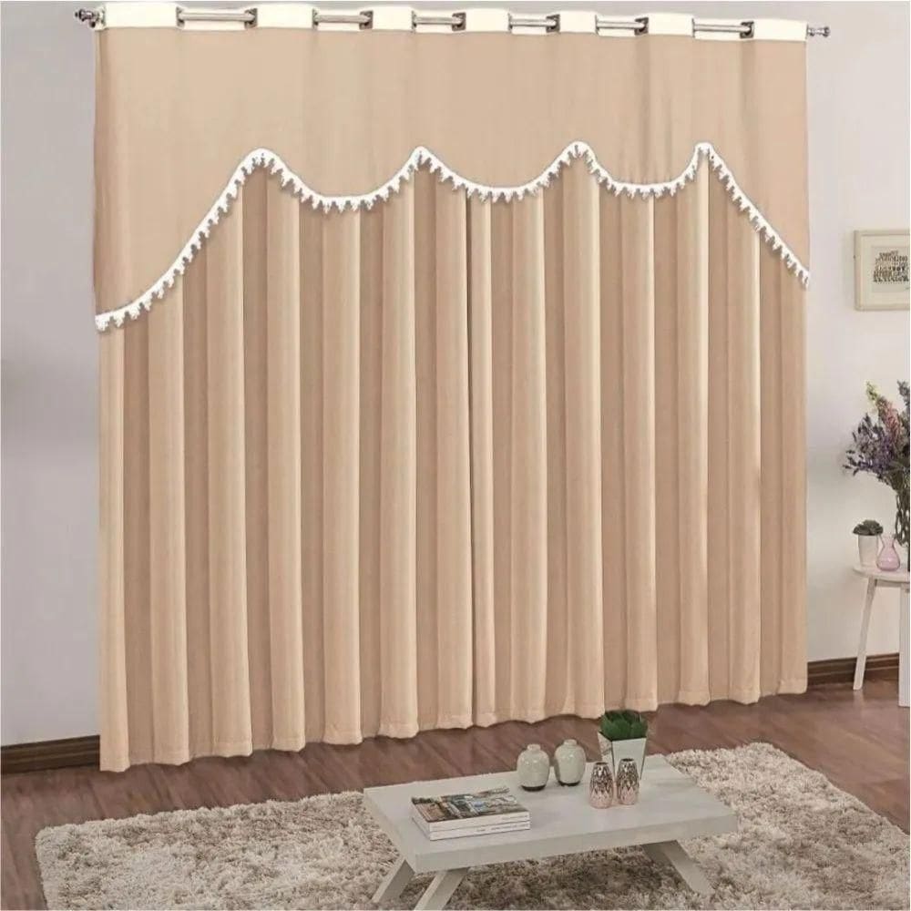 Cortina Celine Para Varão Em Malha 2,00m X 1,70m Sala Quarto - Palha