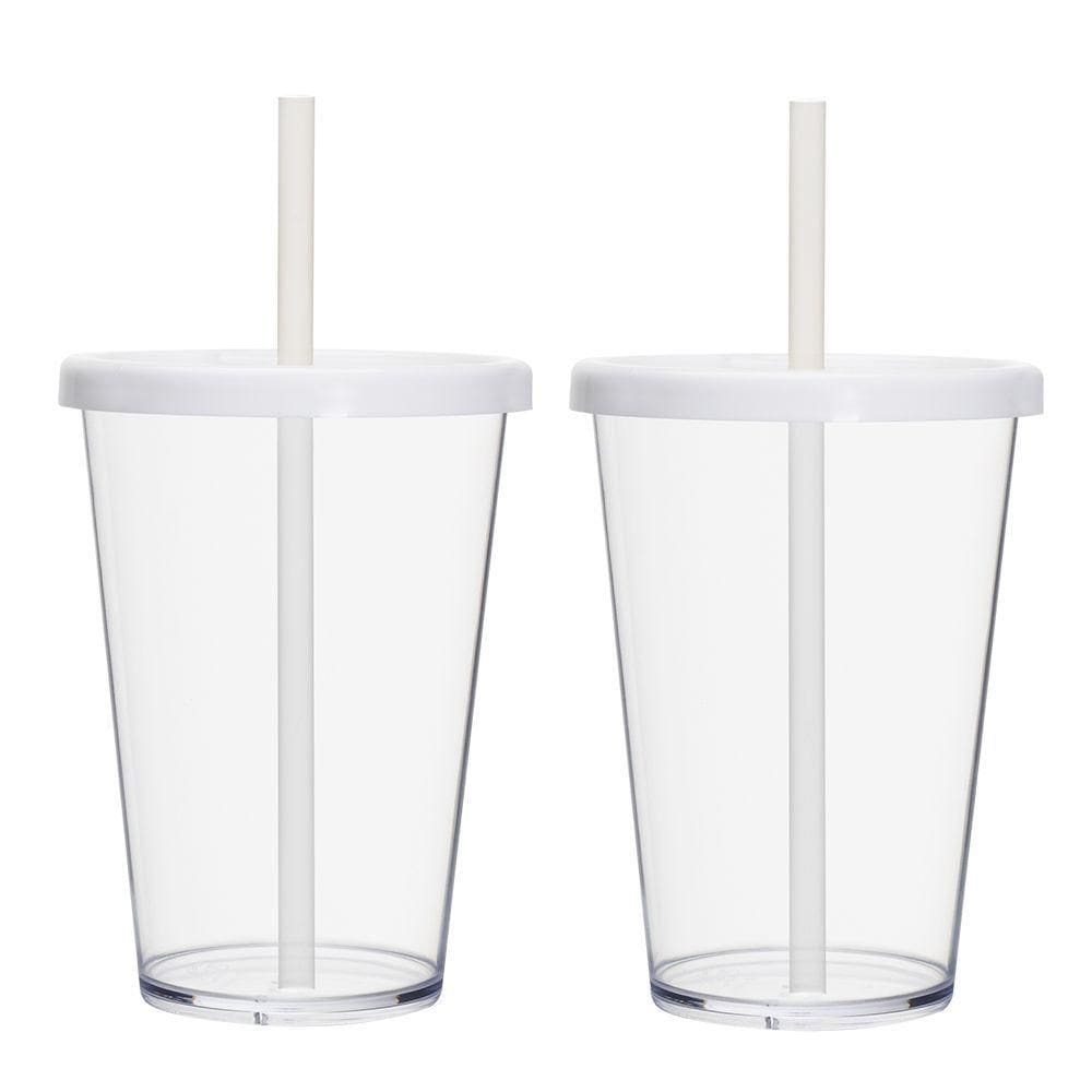 Kit 2 Copos Casal Canudo E Tampa Cinema Filmes 670ml Lisos Cor:transparente