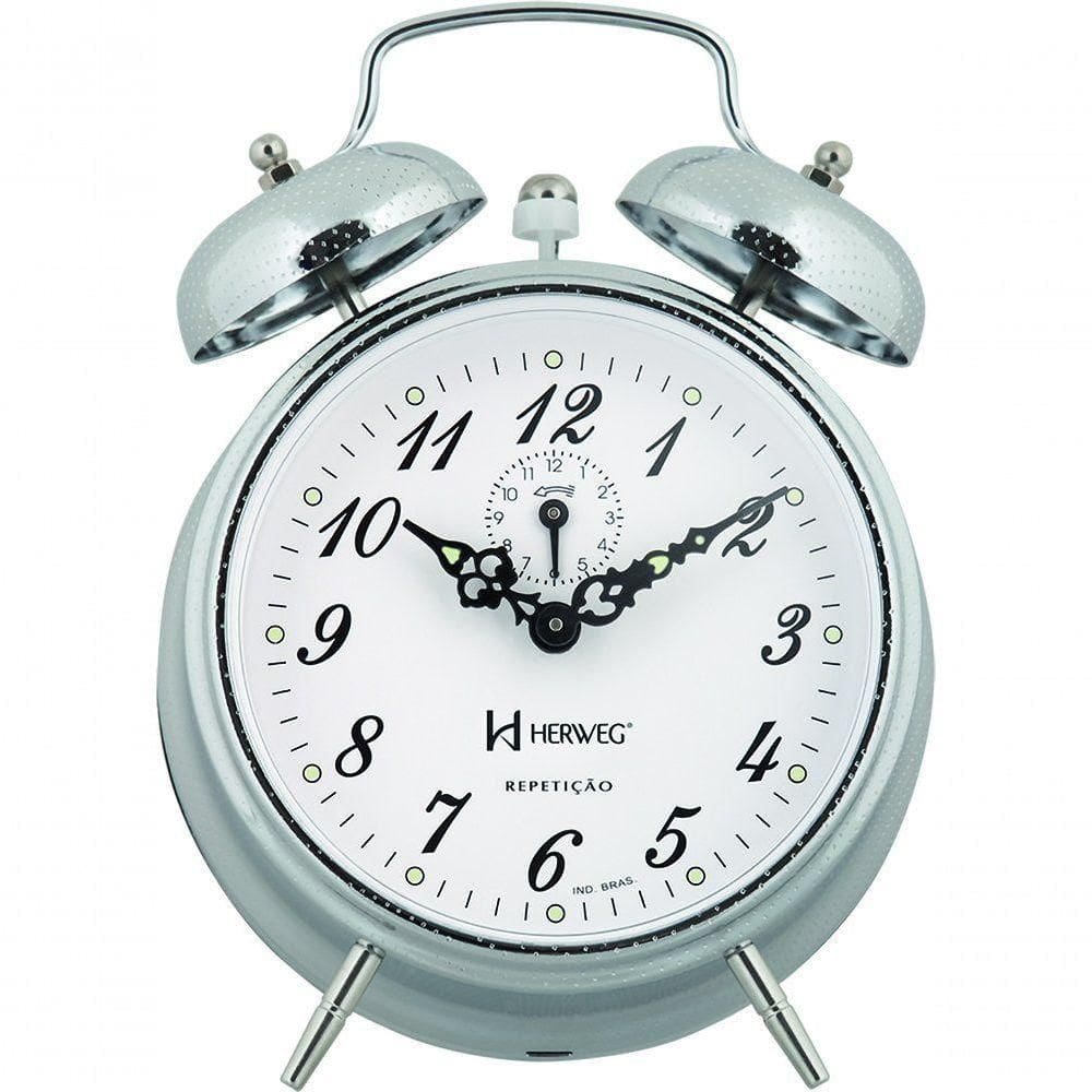 Relógio Despertador Mecânico Vintage Retro Herweg Ref - 2380 Cromado