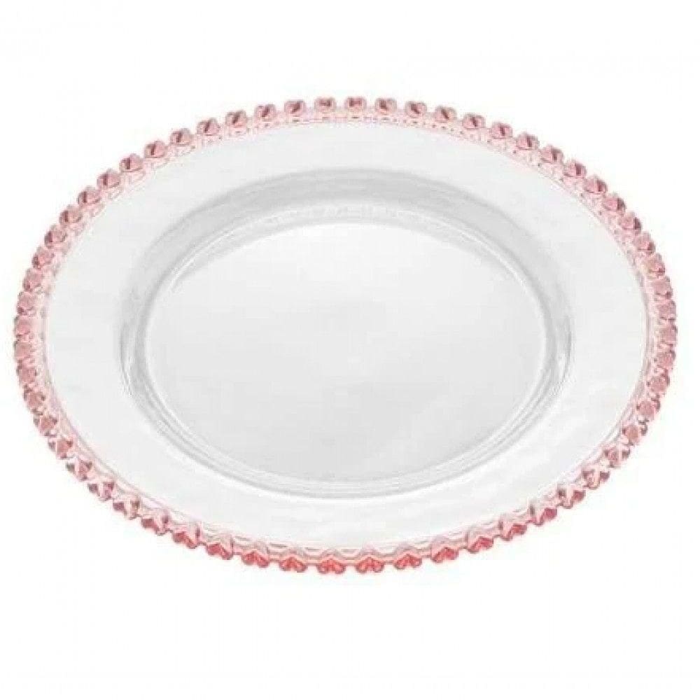 Prato Sobremesa De Cristal Coração Borda Rosa Lyor 20cm