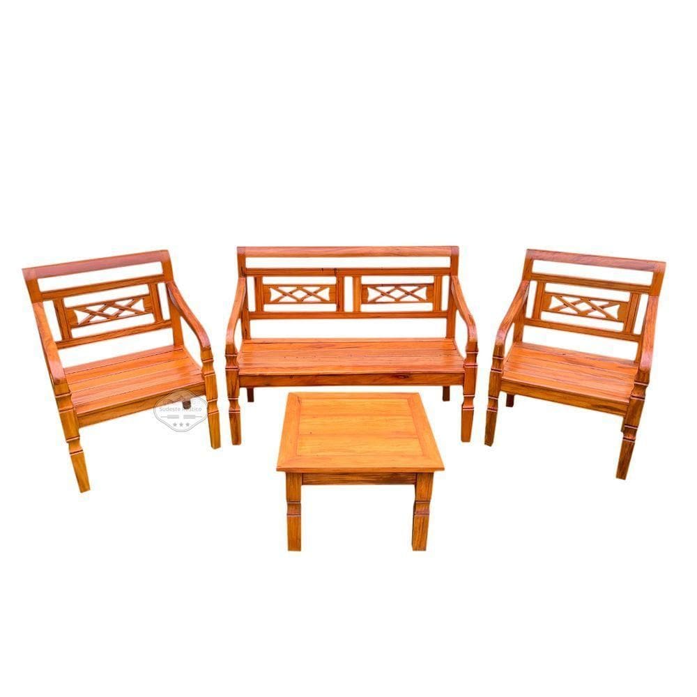 Kit Jogo De Banco 4 Lugares Com Mesa De Centro Madeira De Demolição Modelo X Sudeste Rústico