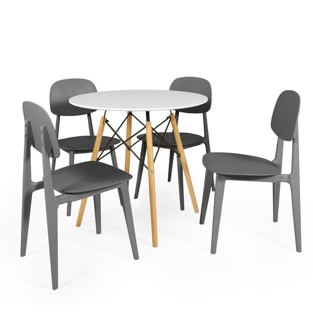 Conjunto Mesa De Jantar Redonda Eiffel Branca 90cm Com 4 Cadeiras Itália - Cinza