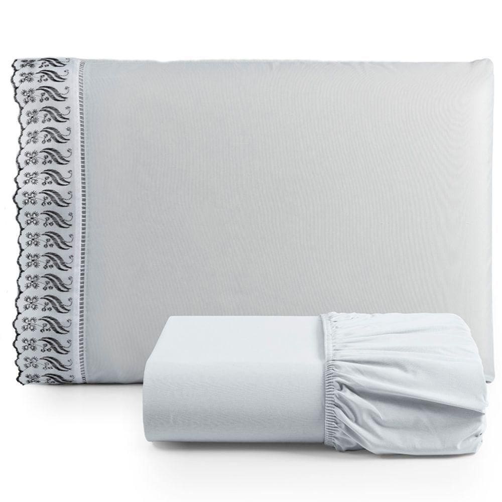 Jogo De Lençol Suave Lese Percal 180 Fios Solteiro 2 Peças Barato - Cinza