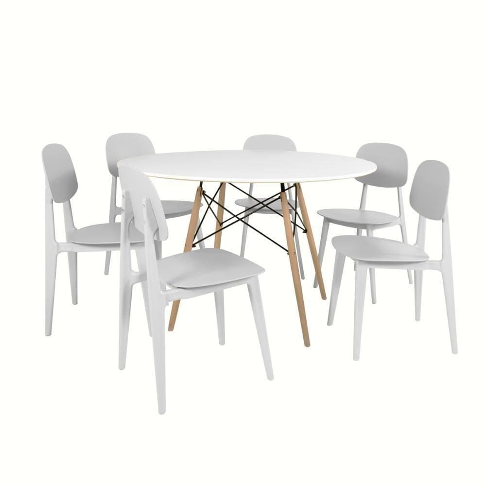 Conjunto Mesa De Jantar Redonda Eiffel Branca 120cm Com 6 Cadeiras Itália - Branco