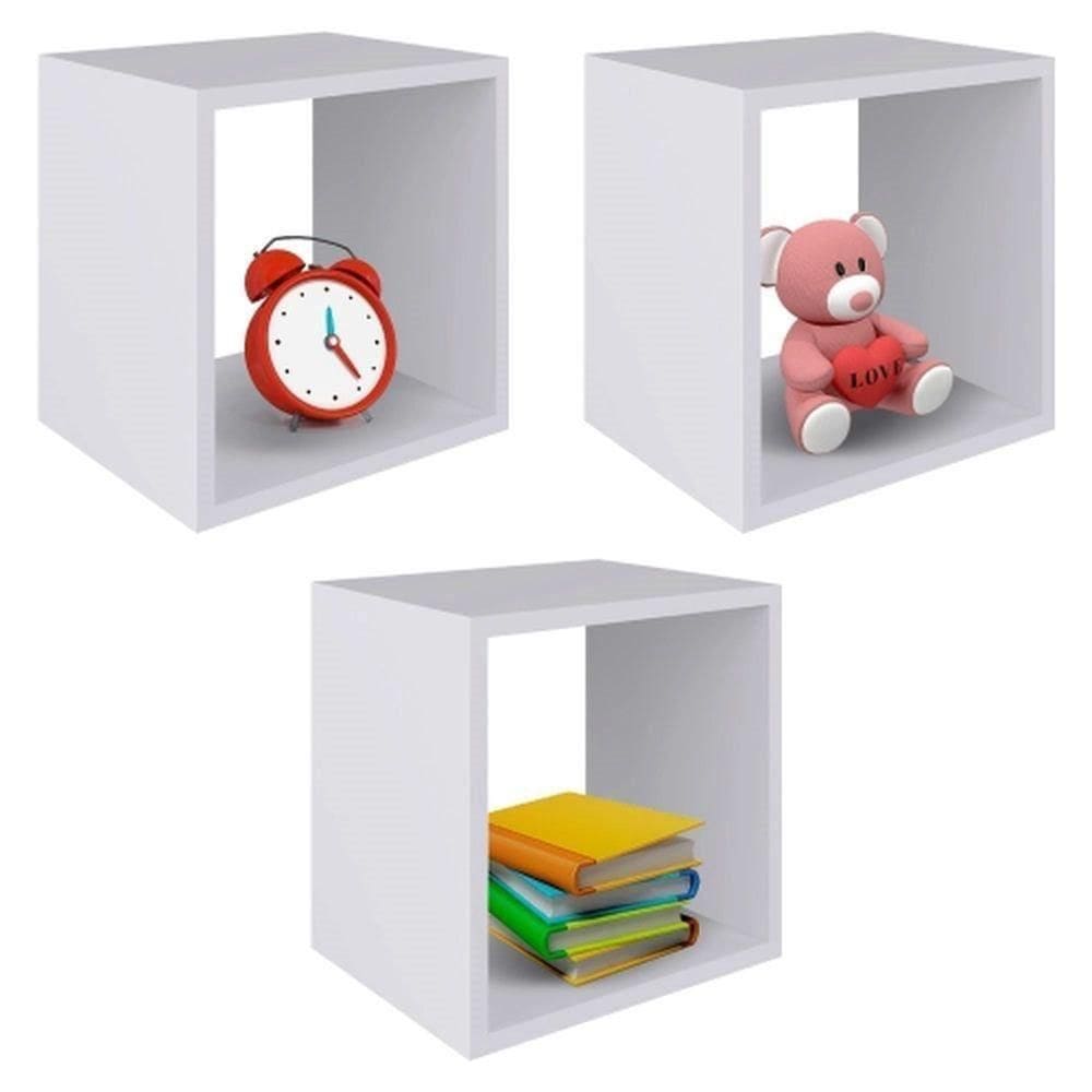 Kit 3 Nichos Decorativo De Parede Quadrado Branco