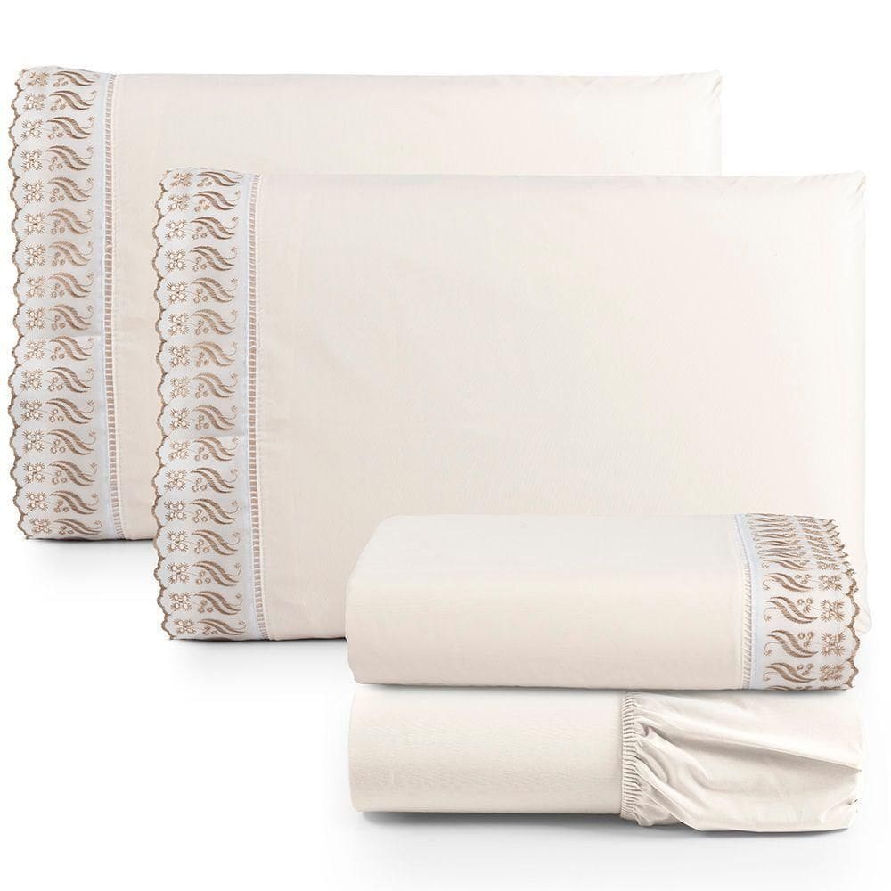 Jogo De Lençol King Suave Barrado Lese 4 Peças Barato - Palha