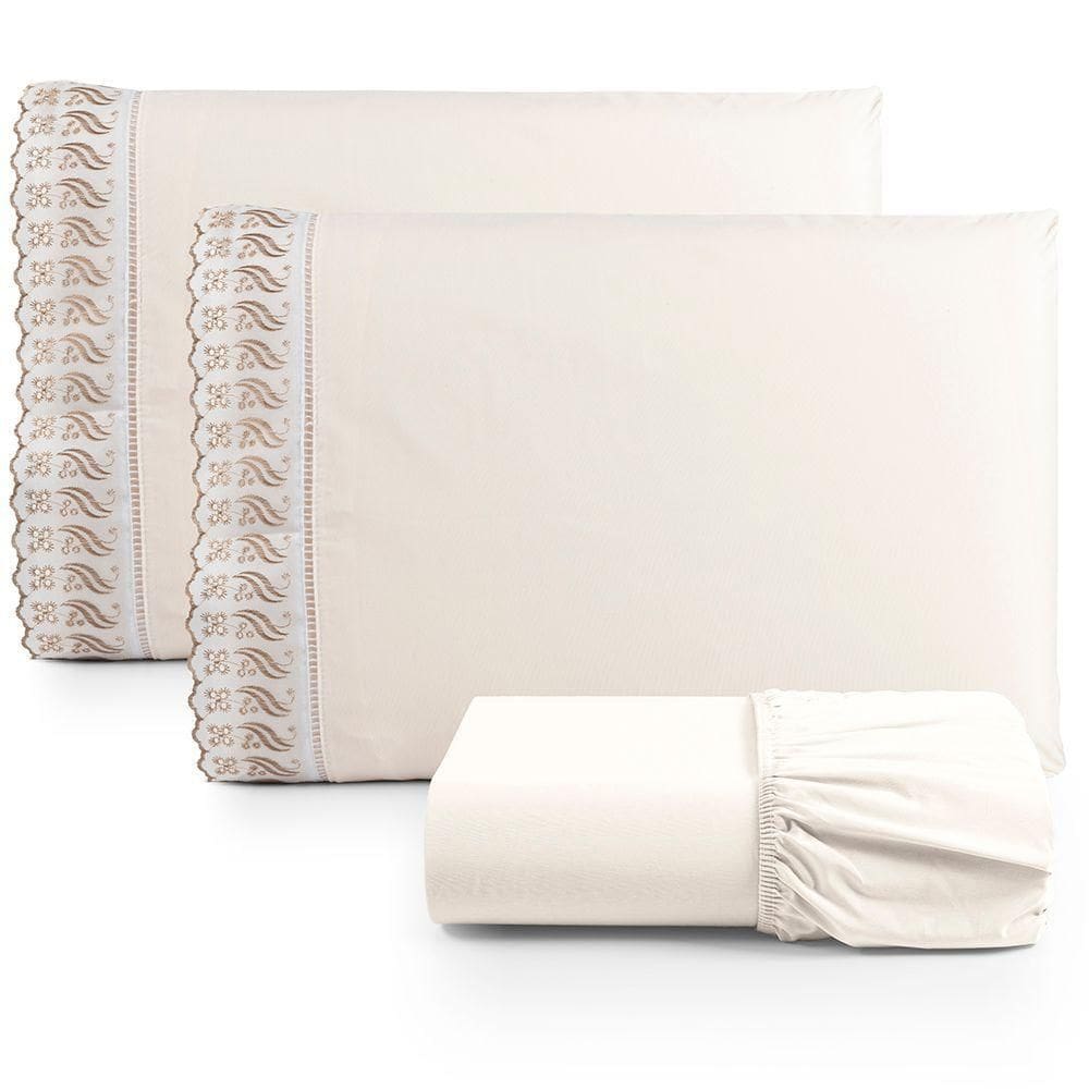 Jogo De Lençol Queen Suave Barrado Lese 3 Peças Barato - Palha