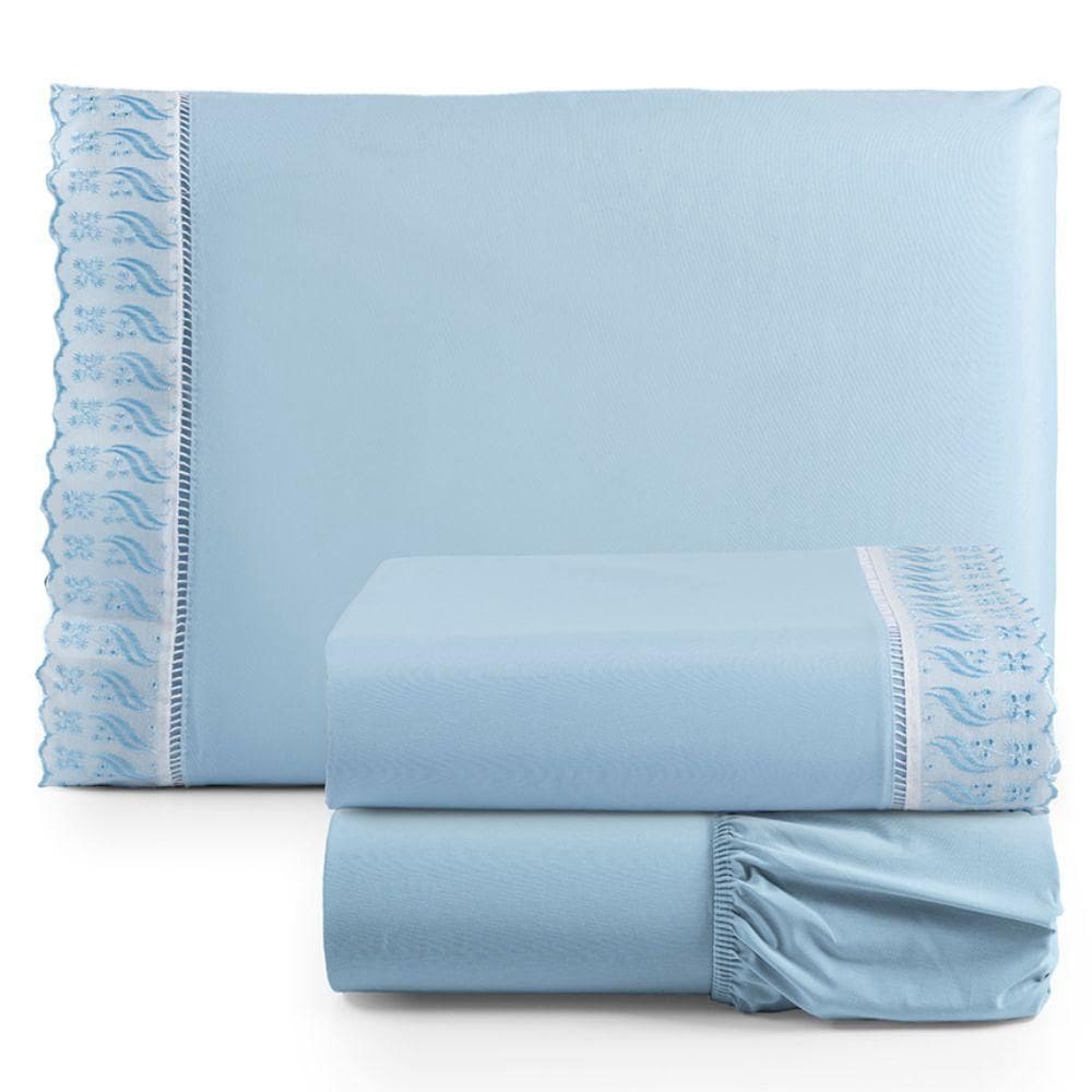 Jogo De Lençol Suave Lese Percal 180 Fios Solteiro 3 Peças Barato - Azul