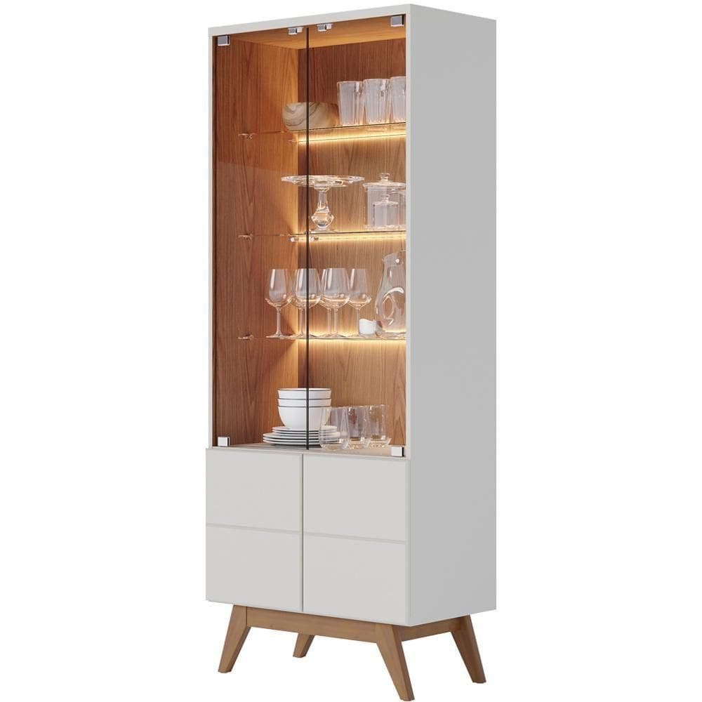 Cristaleira Para Sala De Jantar Com 02 Portas Martin C04 Off White Matte Freijó