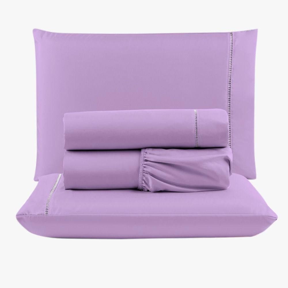 Jogo De Lençol Peletizado 400 Fios Queen 4 Peças Barato - Casa - Hotel - Pousada - Lilás