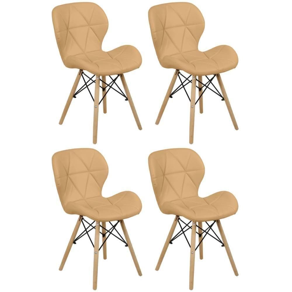 Kit 04 Cadeiras Charles Eames Eiffel Slim Wood Estofada - Nude Escuro