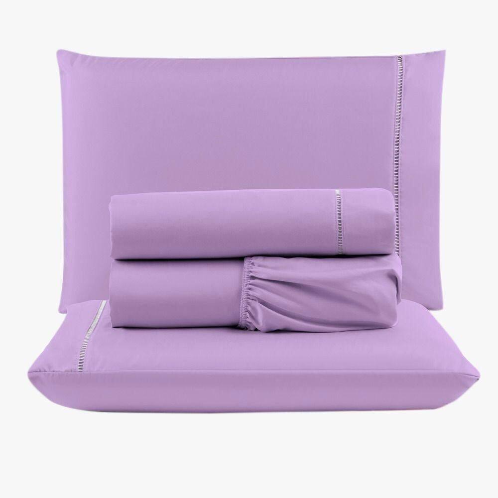 Jogo De Lençol Peletizado 400 Fios King 4 Peças Barato - Casa - Hotel - Pousada - Lilás